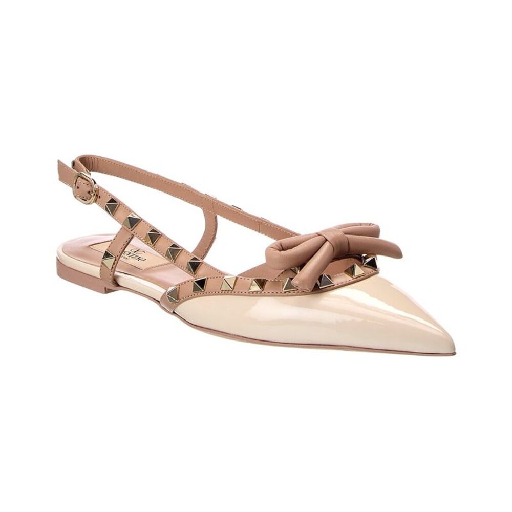 Valentino Rockstud Bow Patent Slingback Ballerina Flat